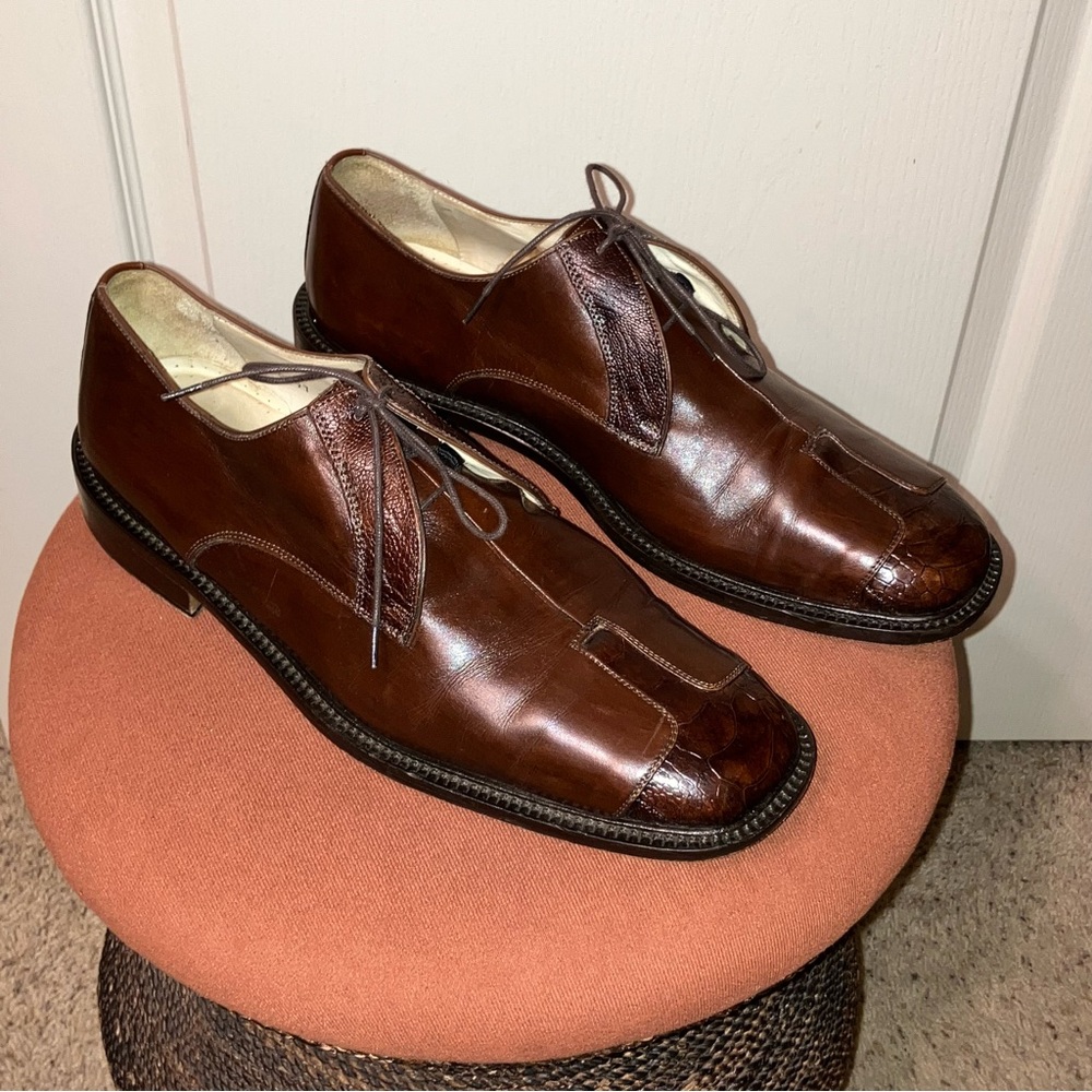 BELVEDERE Ostrich Dress Shoes BROWN Soft Leather - Sz 11 M Made in Italy NICE!